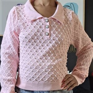 Lizette Collection Pink Pearl Embellished Sweater Size XL.